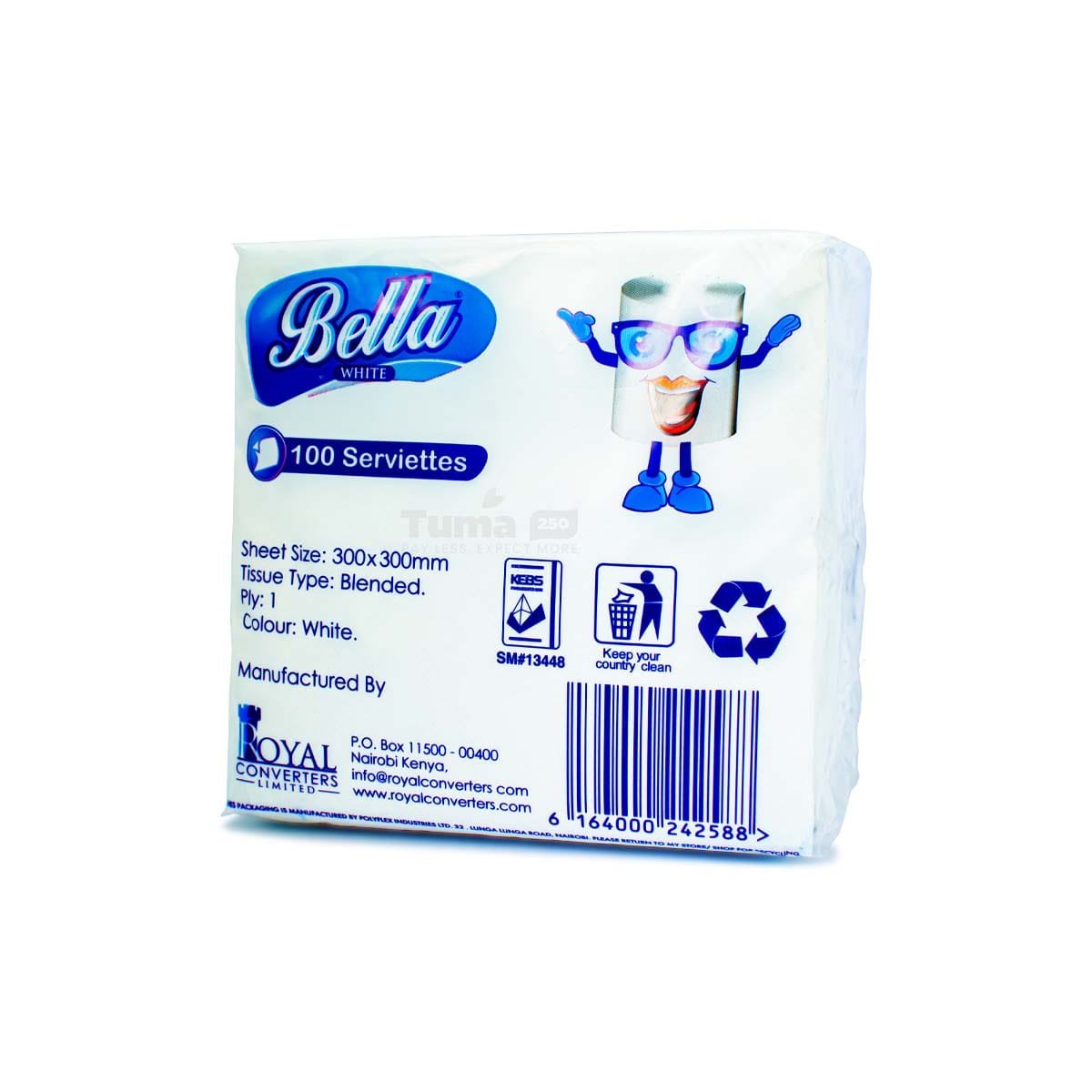 Bella Nipe White Serviette/Napkins (300x300mm) -100pcs
