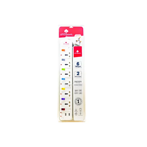 Officepoint 6 Way Surge Protector With 2 USB Charging Ports